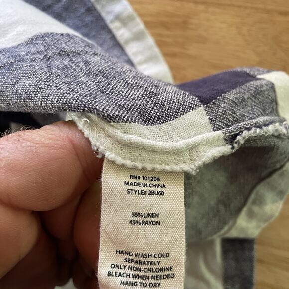 Soft Surroundings Top‎ Linen Blend Plaid Button Up Zip Back Womens Medium - Picture 6 of 7